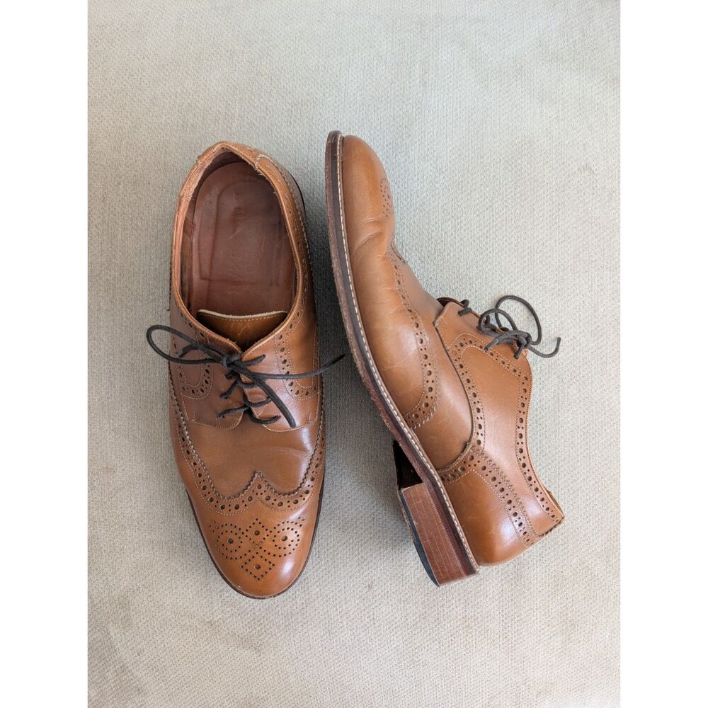 Bull + Bear men's 11 leather wingtip brogue shoes cognac brown longwing derby